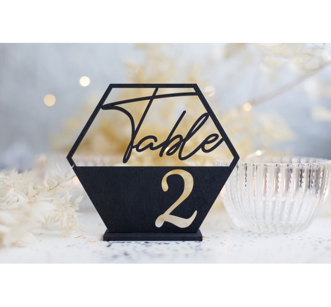 hexagon table number, wedding decoration, modern table numbers, birthday centerpiece, reception sign, anniversary decor, wood table numbers, bride and groom, boy baptism decor, communion decor, holiday party decor, graduation decor, mr and mrs seating