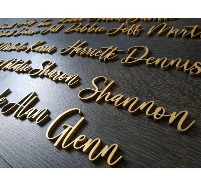 Wooden name sign, Name place setting, Wedding place names tags,Wood place card, Laser cut names, table name cutout