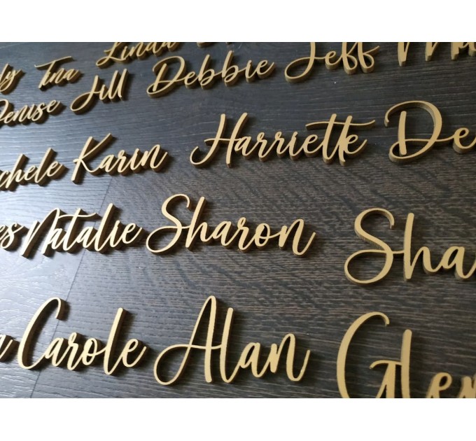 Wooden name sign, Name place setting, Wedding place names tags,Wood place card, Laser cut names, table name cutout