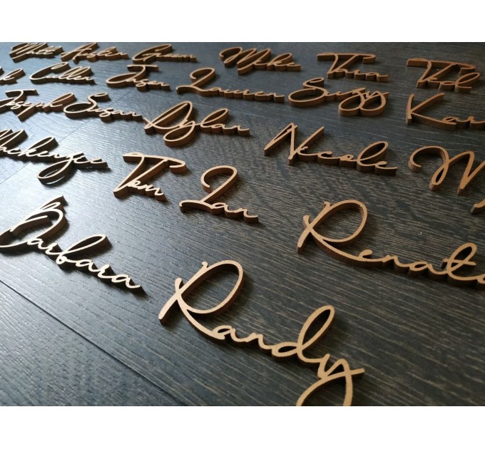 Wooden name sign, Name place setting, Wedding place names tags,Wood place card, Laser cut names, table name cutout