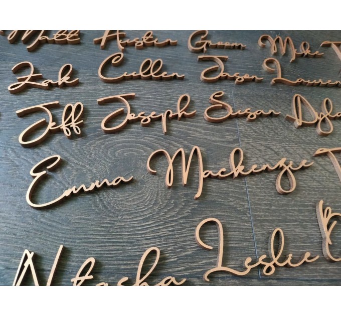 Wooden name sign, Name place setting, Wedding place names tags,Wood place card, Laser cut names, table name cutout